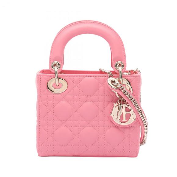 Christian Dior Dior Lady Mini Cannage Handbag, Leather, Women's, Pink - Picture 1 of 9